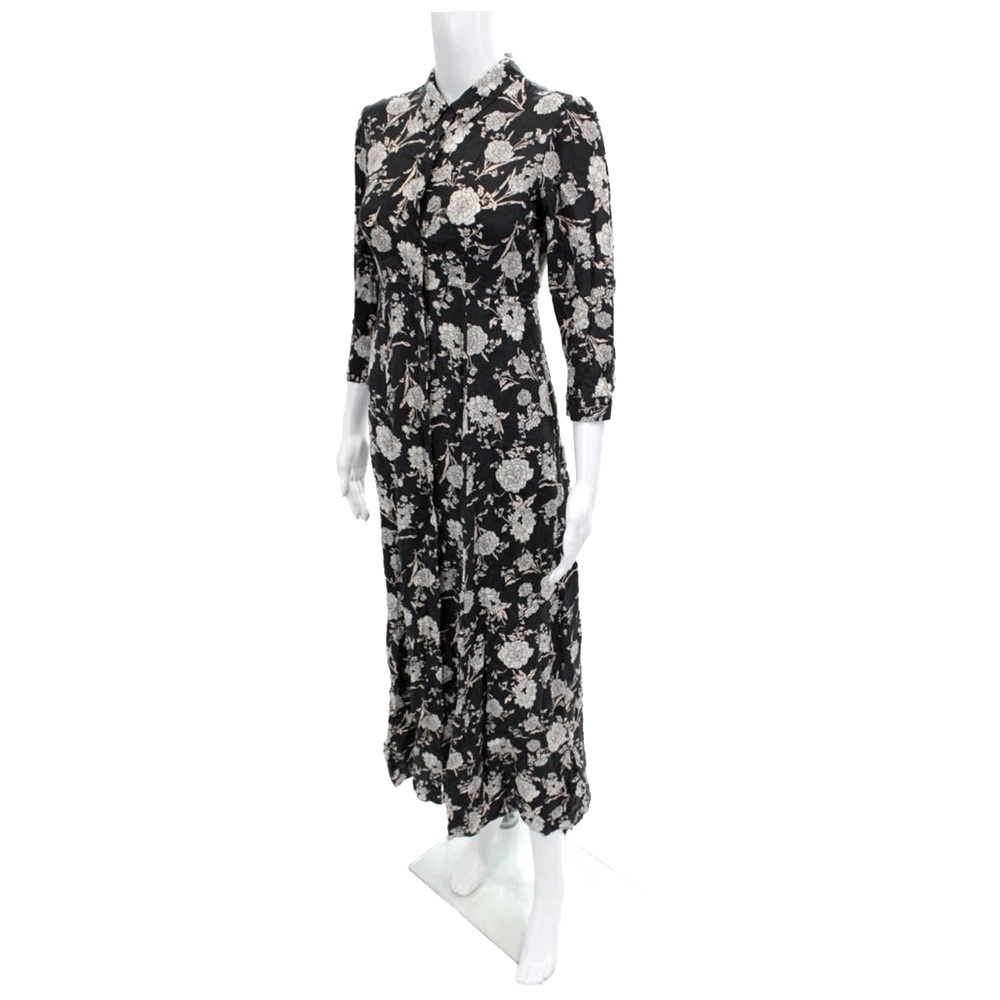 Zara woman premium denim collection high collar chic French floral maxi dress XS